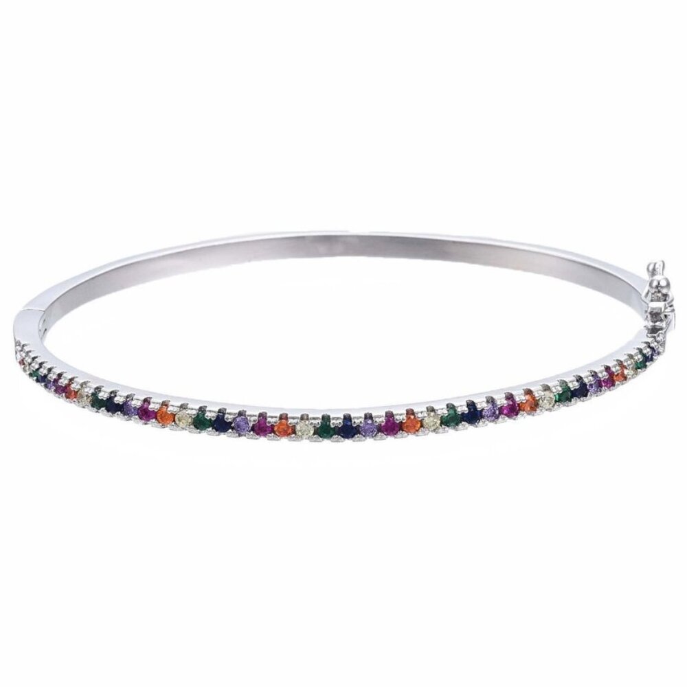 Thin Colorful Tennis Bracelet bangle W hinge & Safety Plated with Real Platinum